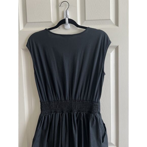 BANANA REPUBLIC Women's Black Organic 100% Cotton V Neck Midi Dress Sz M - Picture 7 of 12